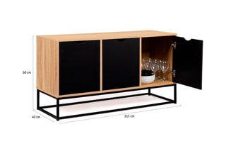 Buffet bas 3 portes Manhattan - Imitation bois et noir