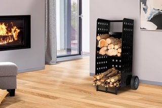 Porte-bûches à roulettes - Noir