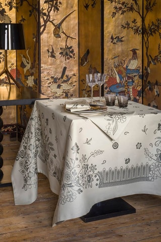 Nappe rectangulaire en lin - Beige et gris