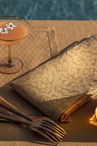 4 serviettes de table en lin Portofino Fiori - Taupe - 58 x 58 cm