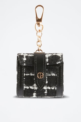 Tweed en Leren Sleutelhanger - Zwart