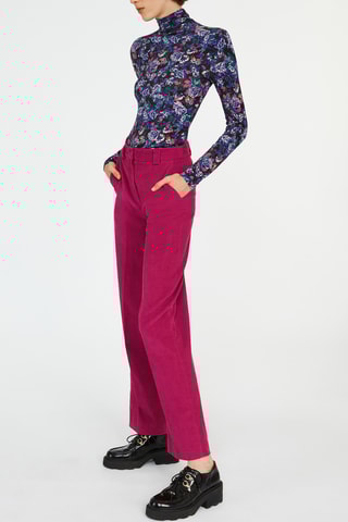 Velours Rechte Broek Hoge Taille Fuchsia