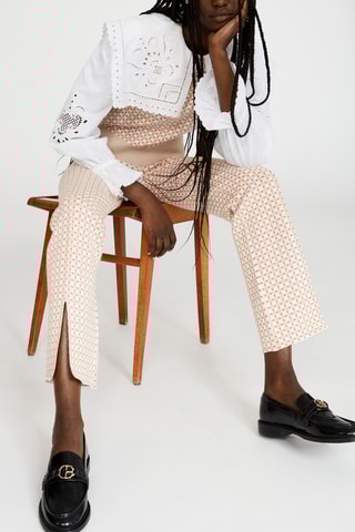 Broek Bootcut met Hoge Taille Zachtroze en Ecru