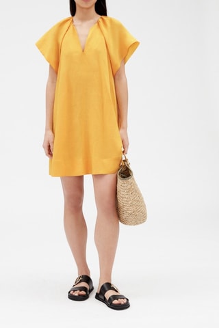 Linnen Trapezium Jurk - Geel