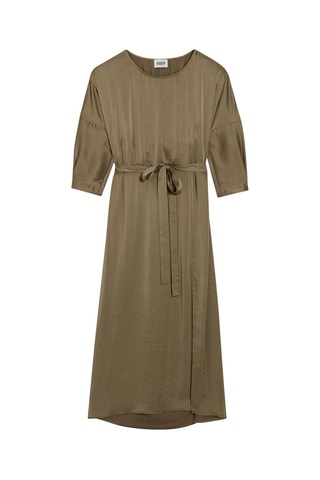 Halflange Satijnen Jurk Kaki