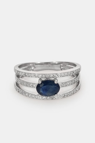 Bague - Or blanc 18 carats, saphir et diamants