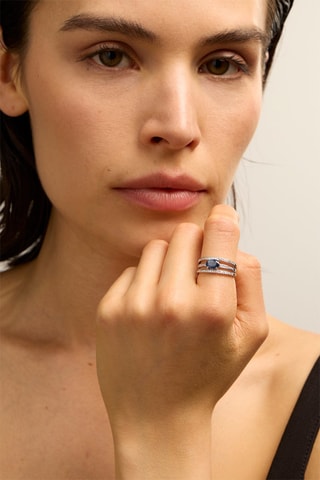 Bague - Or blanc 18 carats, saphir et diamants