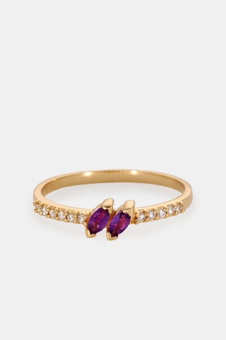 Bague - Or jaune 18 carats, améthystes et diamants