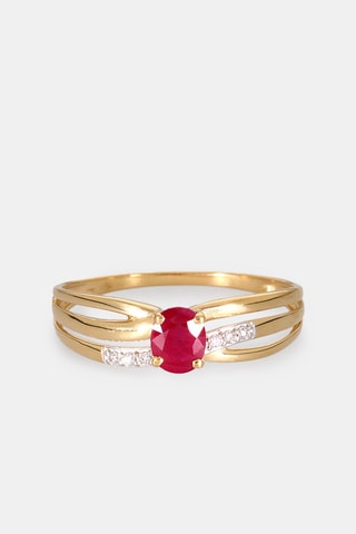 Bague - Or jaune 18 carats, rubis et diamants