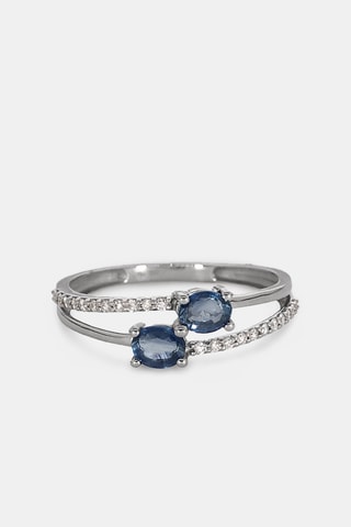 Bague - Or blanc 18 carats, saphirs et diamants