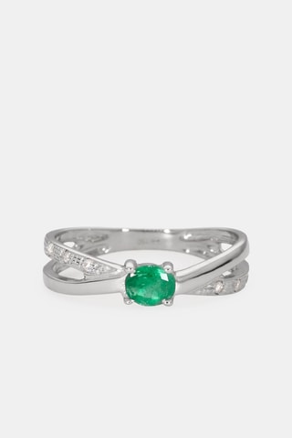 Bague - Or blanc 18 carats, émeraude et diamants