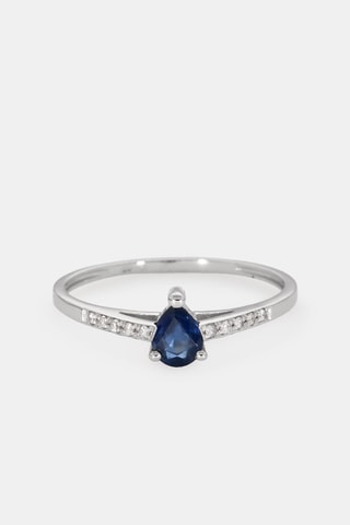 Bague - Or blanc 18 carats, saphir et diamants