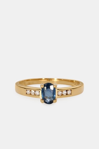 Bague - Or jaune 18 carats, saphir et diamants