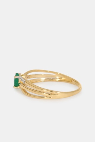 Bague - Or jaune 18 carats, émeraude et diamants