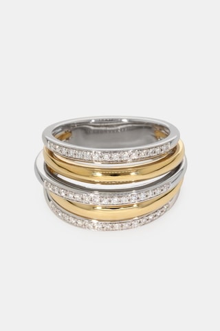 Bague - Or blanc 18 carats, Or jaune 18 carats et diamants