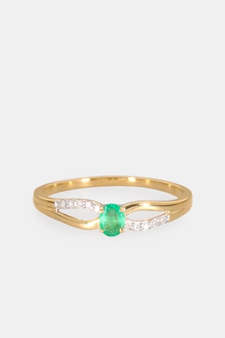Bague - Or jaune 18 carats, émeraude et diamants