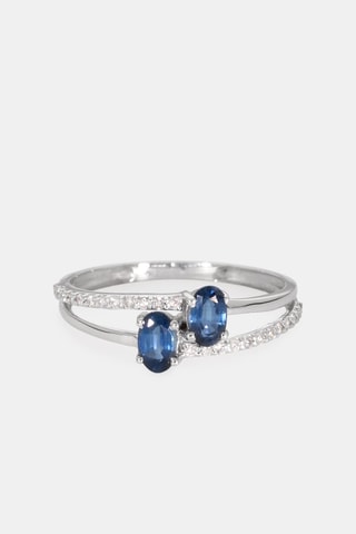 Bague - Or blanc 18 carats, saphirs et diamants