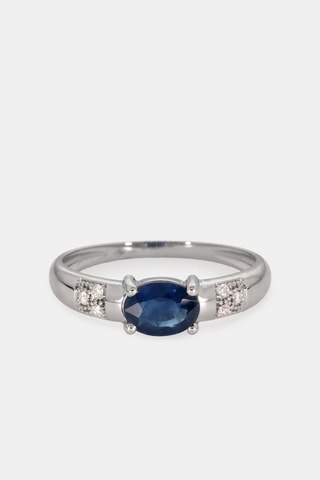 Bague - Or blanc 18 carats, saphir et diamants