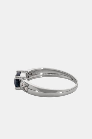 Bague - Or blanc 18 carats, saphir et diamants