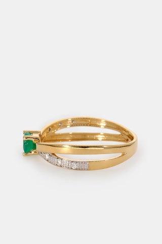 Bague - Or jaune 18 carats, émeraude et diamants