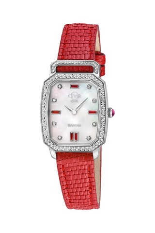 Montre à quartz en cuir et diamants Pavia - Rouge