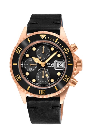 Montre automatique en cuir et bronze Wall Street - Noir et doré rose