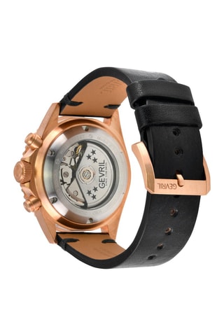 Montre automatique en cuir et bronze Wall Street - Noir et doré rose