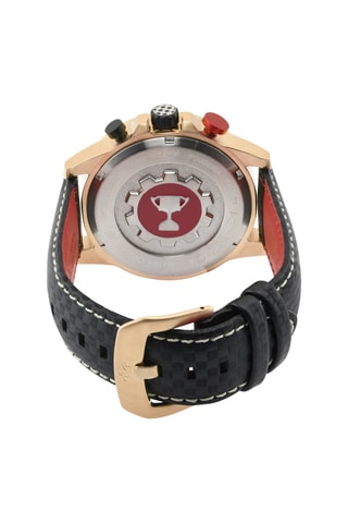 Montre à quartz en cuir Scuderia - Chronographe et tachymètre - Noir et doré rose