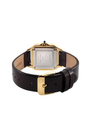 Montre à quartz en cuir, plaqué ion or jaune et diamants Milan