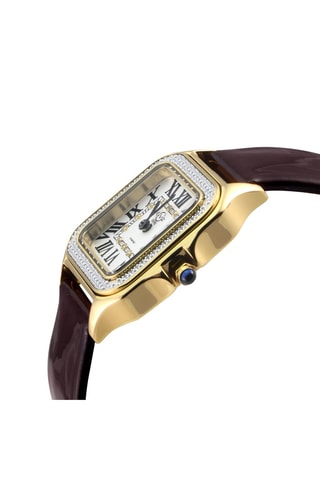 Montre à quartz en cuir, plaqué ion or jaune et diamants Milan