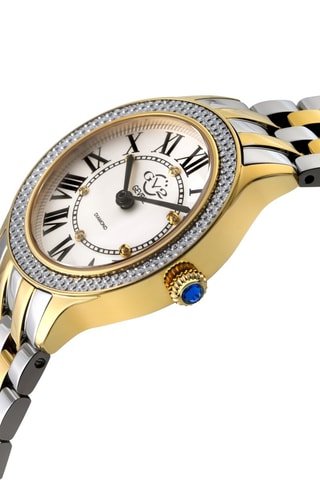 Montre à quartz en acier et diamants - Argenté, doré et blanc