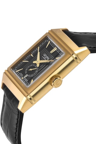 Montre automatique en cuir et plaqué ion or jaune