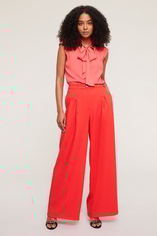Calças palazzo de cintura alta - Vermelho