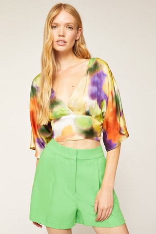 Blusa florida - Verde-claro e laranja