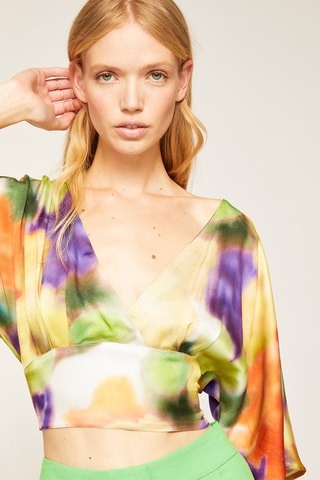 Blusa florida - Verde-claro e laranja