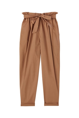 Calças corte cenoura de cintura alta - Castanho