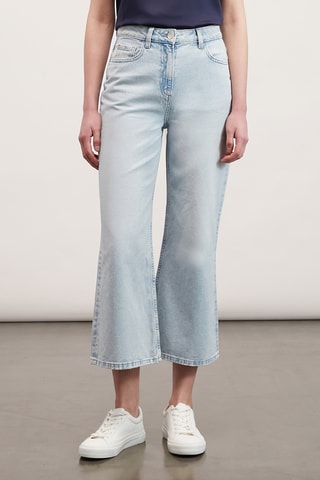 Calças de ganga wide legs 7/8 - Azul-claro