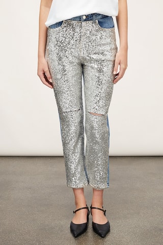 Jean regular 7/8 - Argenté et bleu