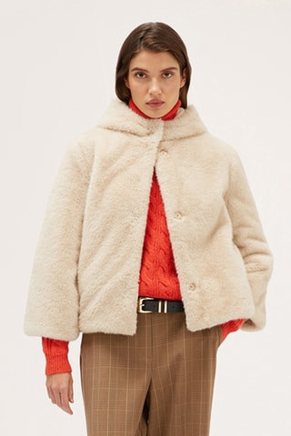 Casaco de malha reversível com capuz - Bege