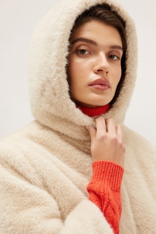 Casaco de malha reversível com capuz - Bege