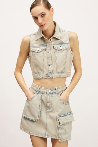 Colete curto de ganga - Rosa