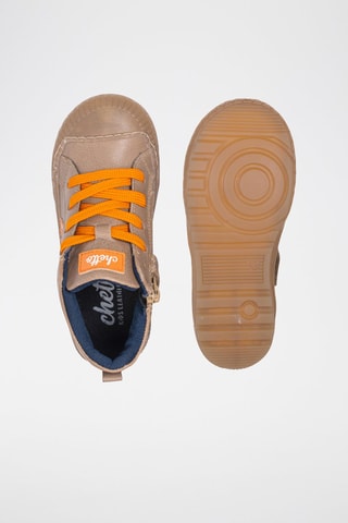 Sapatilhas subidas de couro - Toupeira e laranja