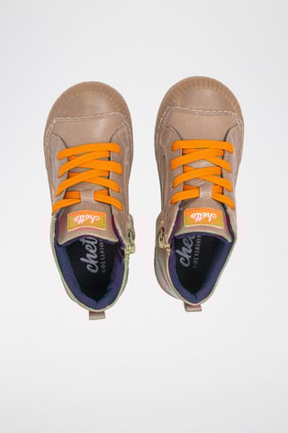 Sapatilhas subidas de couro - Toupeira e laranja