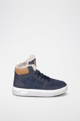 Sapatilhas subidas de couro - Azul e camel