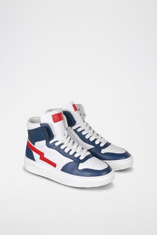 Sapatilhas subidas de couro - Branco e azul