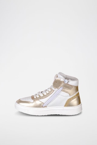 Sapatilhas subidas de couro - Branco e dourado