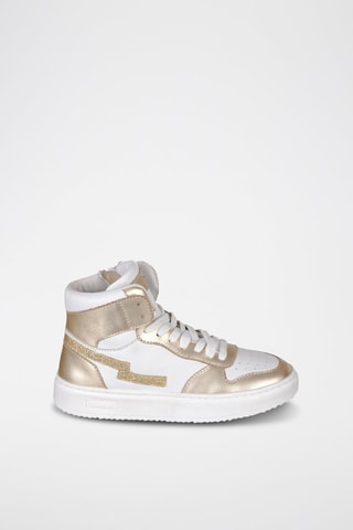 Sapatilhas subidas de couro - Branco e dourado