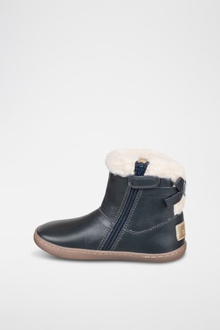 Bottines fourrées en cuir - Bleu marine