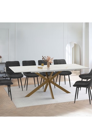 Mesa de refeição extensível Glam - Imitação de mármore e dourado