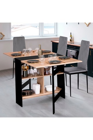 Mesa de consola dobrável Edi - Imitação de madeira e preto